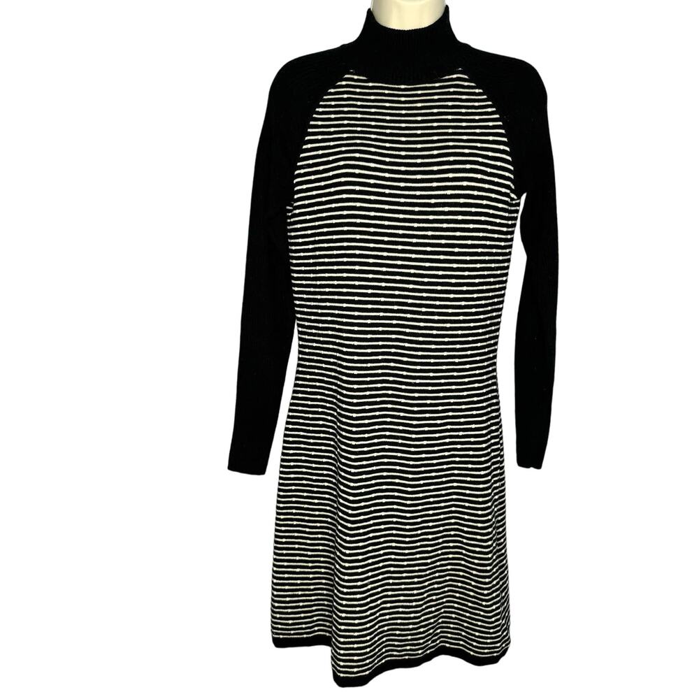 TITLE NINE Wool Striped Polkadot Mock Neck Sweater Dress Outdoors Small